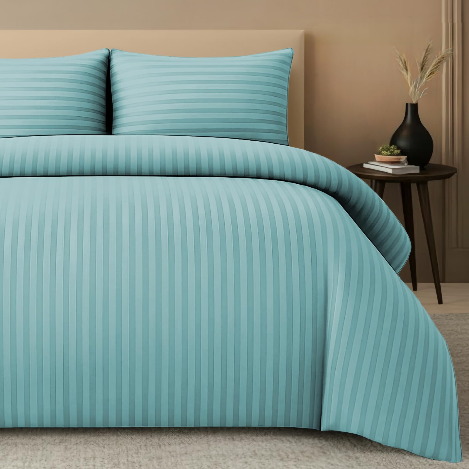 Pamposh Satin Stripe Super King Duvet Set Premium Microfiber Hotel Quality Quilt Cover Bedding Sets Hypoallergenic Ultrasoft from B&Q