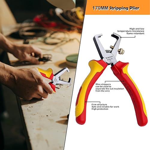 Miniatura 10 de WEDO Juego de 3 alicates aislados, VED 1000V Kit de alicates para electricista, alicates Lineman de 8 pulgadas, alicates de punta de aguja larga de