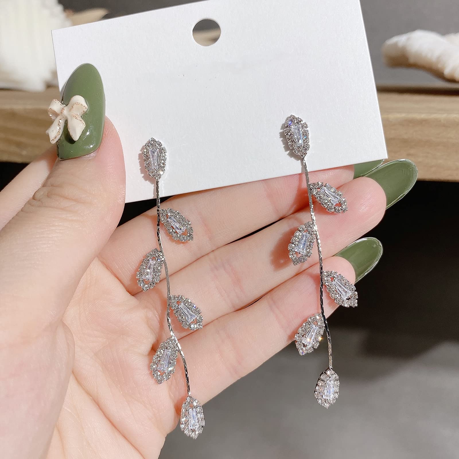 Wedding Earrings for Brides、Bridal Bridesmaid Earrings for Wedding Crystal Cubic Zirconia Bridal Drop Earrings for Women Prom Pearl earring