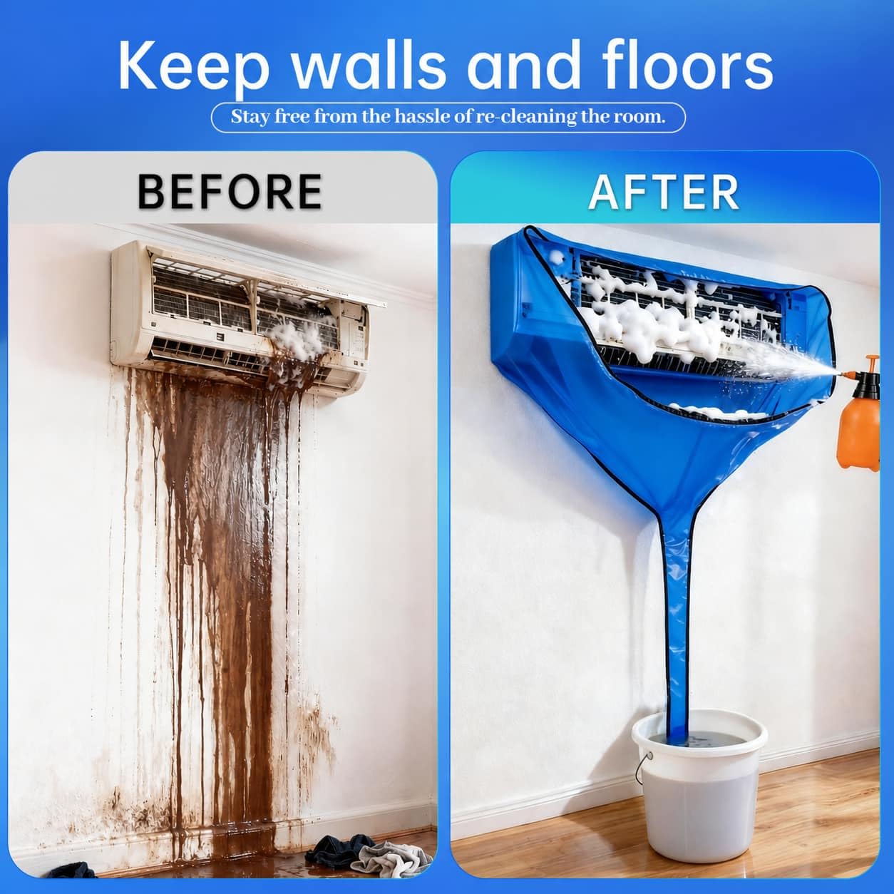 kit pulizia climatizzatore split, kit per pulizia condizionatori, kitpuliziacondizionatore, telo pulizia condizionatore, puliziacondizionatore casa,Blu, Extra grande