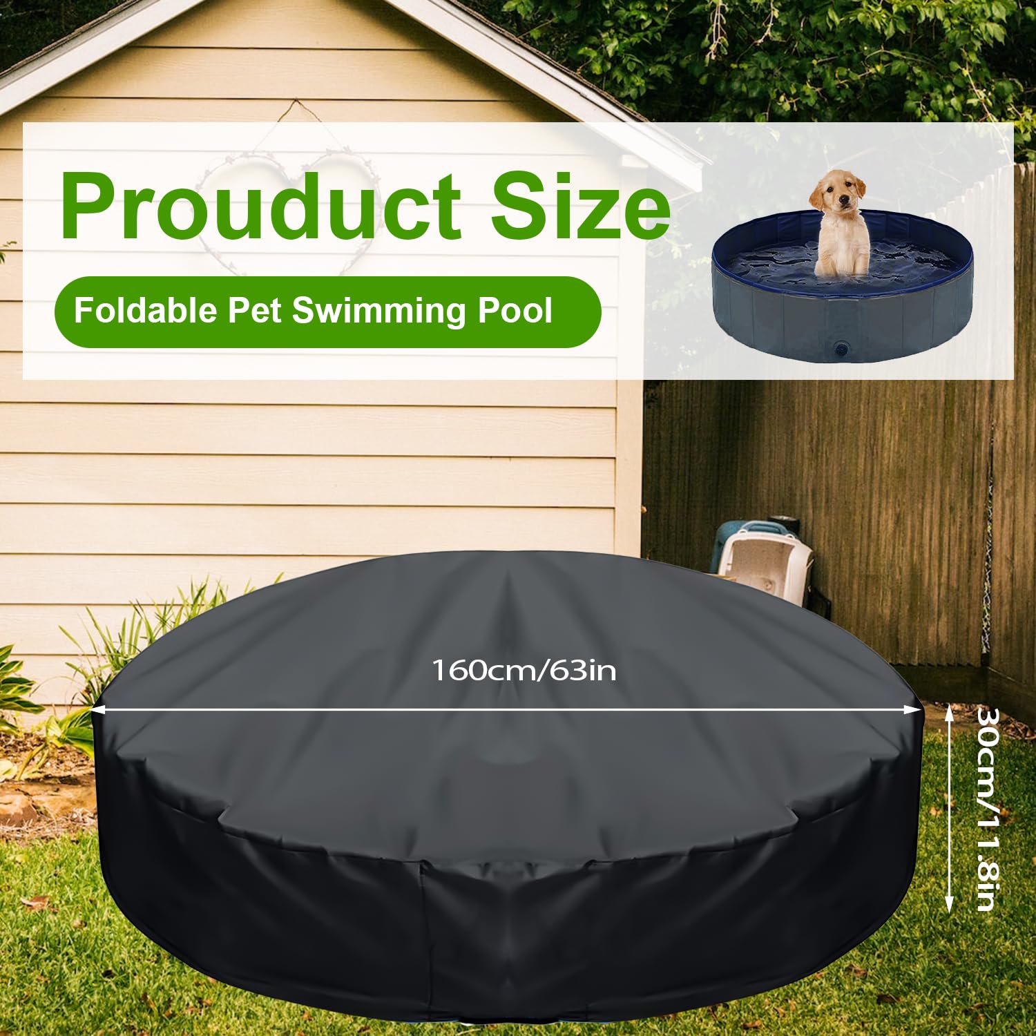 TOYMIS Cubierta para Piscina Perros, 120cm Redonda Cubierta para Piscina de Perros Diseño con Cordón a Prueba de Polvo Cubierta para Piscina para Perros para Bañera para Perros y Mascotas (Negro)