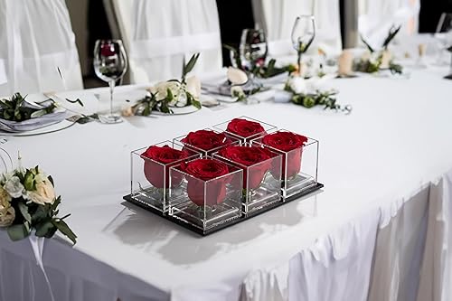 Miniatura 5 de Dekasas Decoración de centro de mesa de regalo de rosas para el día de San Valentín, bandeja con jarrones calados para rosas naturales, preservadas