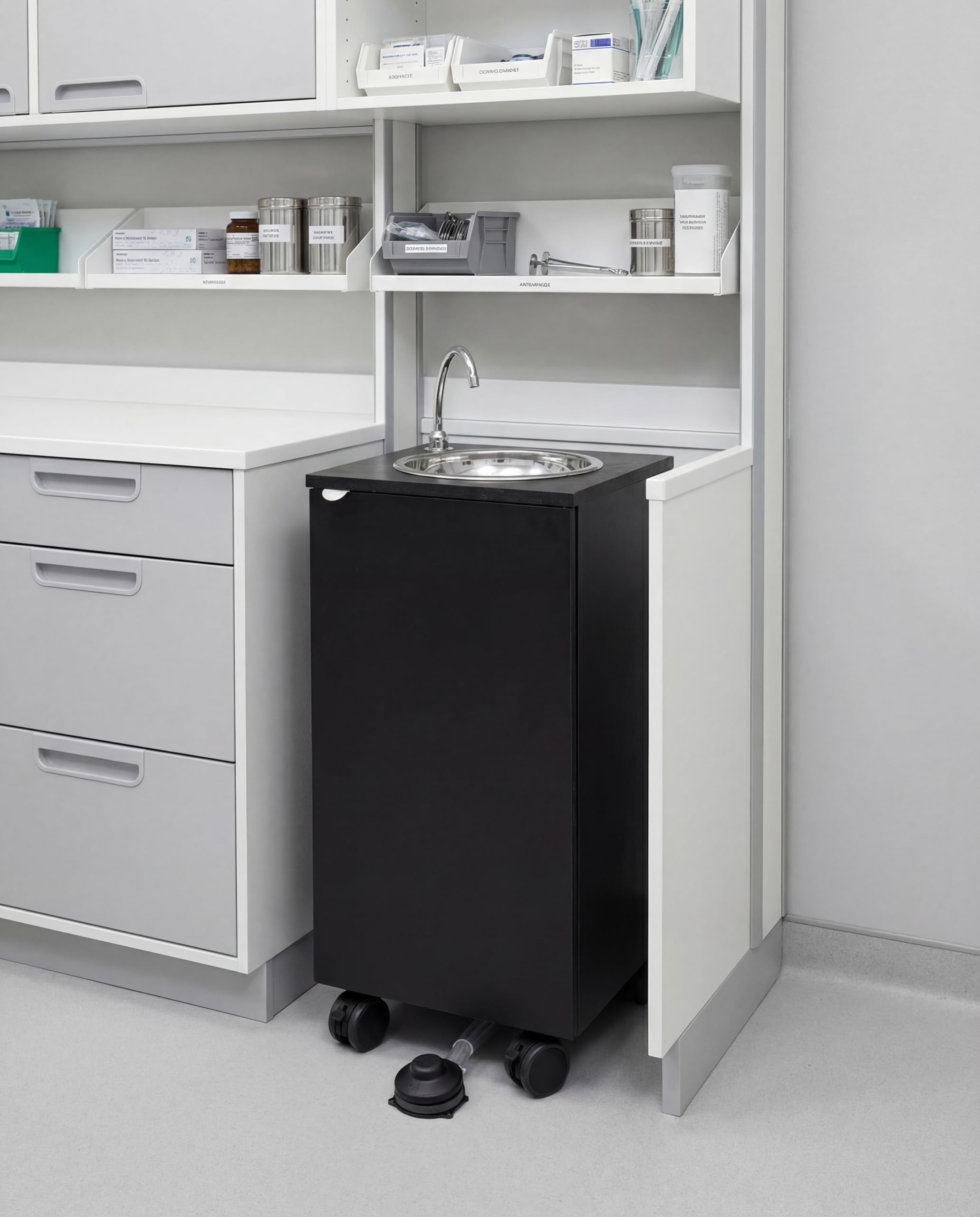 Express Water Basic Dark Plus, Lavandino Lavabo Lavello, Portatile Autonomo Trasportabile, con Serbatoio d'Acqua, in Acciaio Inox, con Comando a Pedale con Kit Acqua Calda, Certificato per ASL