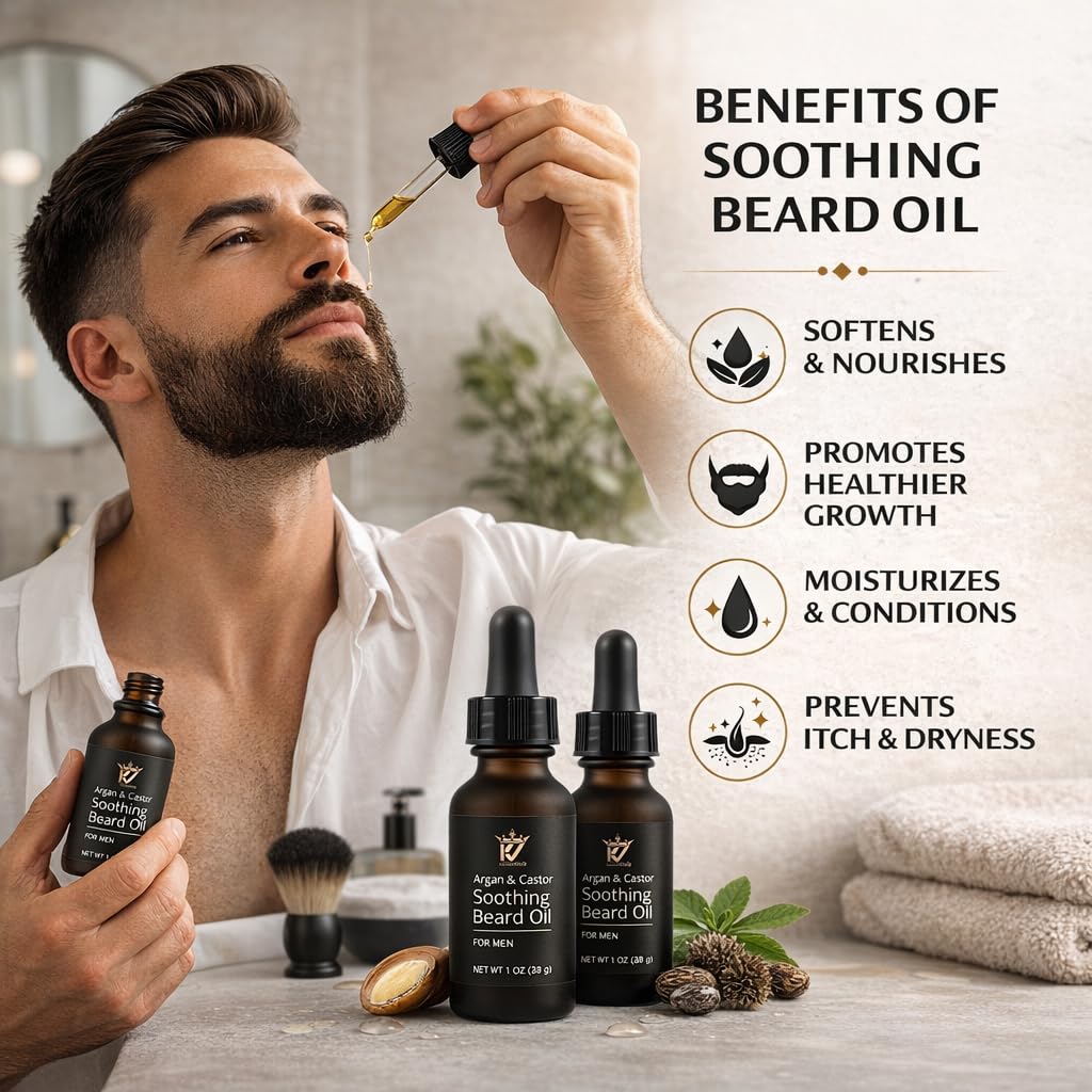 Soothing Argan & Castor Beard Oil for Men – Hydrating & Nourishing Beard Conditioner – Softens, Tames & Promotes Healthy Growth – 1 fl oz (3, 2 bottles)