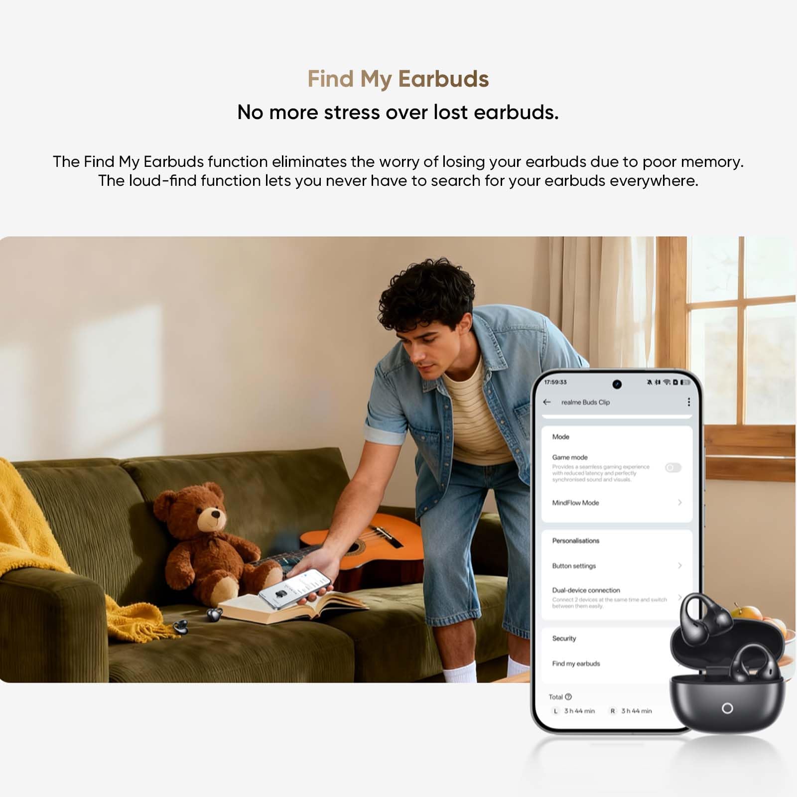 realme Buds Clip Auricolari Bluetooth, Cuffie Wireless Clip-on Aperte, Batteria 43h, Resistenza IPX55, 45ms Bassa Latenza, Audio Spaziale 3D, Traduttore IA, Algoritmo NextBass, Oro