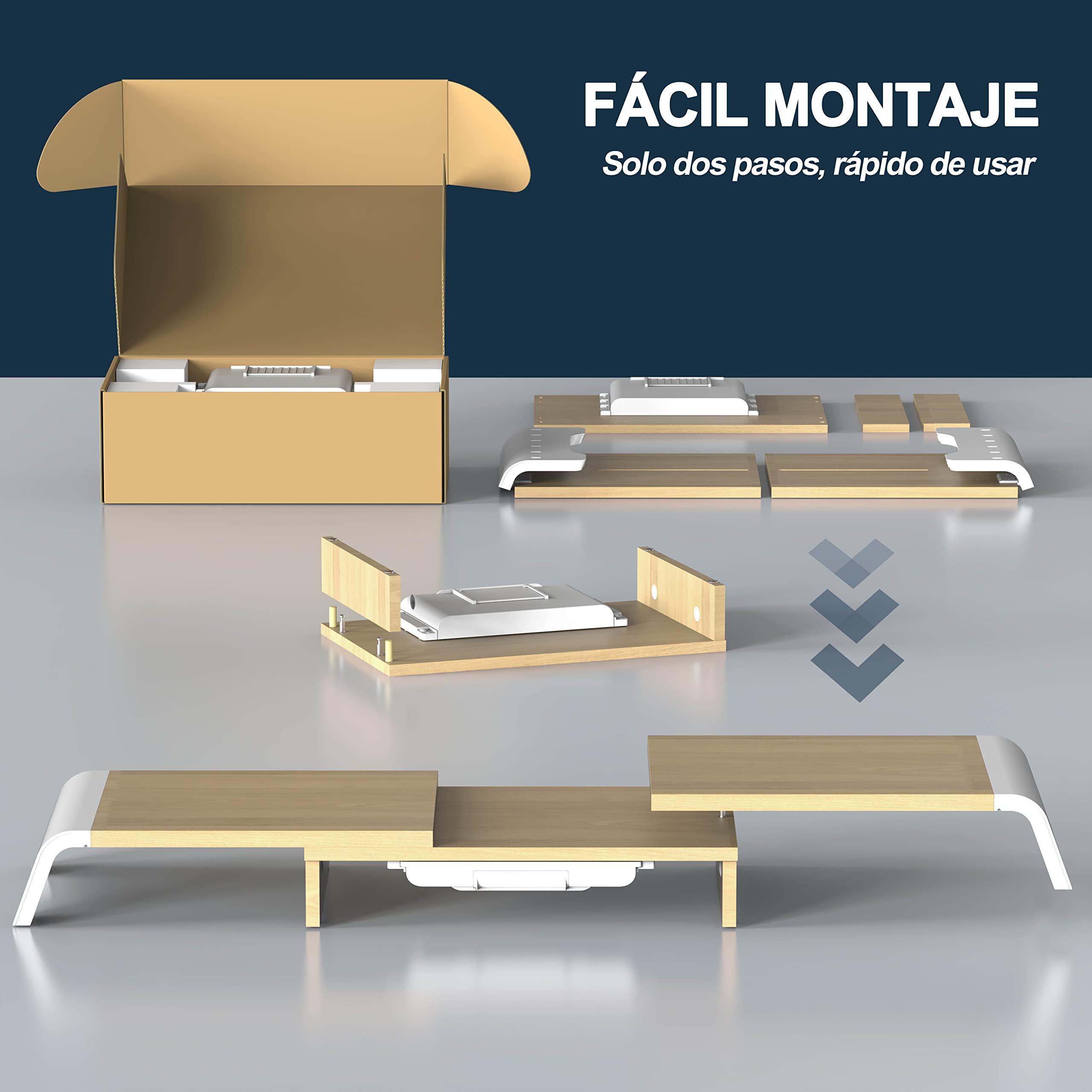 Fenge Elevador de Monitor Ajustable Largo y Ángulo Roble, Almacenaje | Elevador de monitor, organizador de escritorio hogar y oficina, 2 ranuras extraíbles y soporte móvil, carga máxima 25 kg
