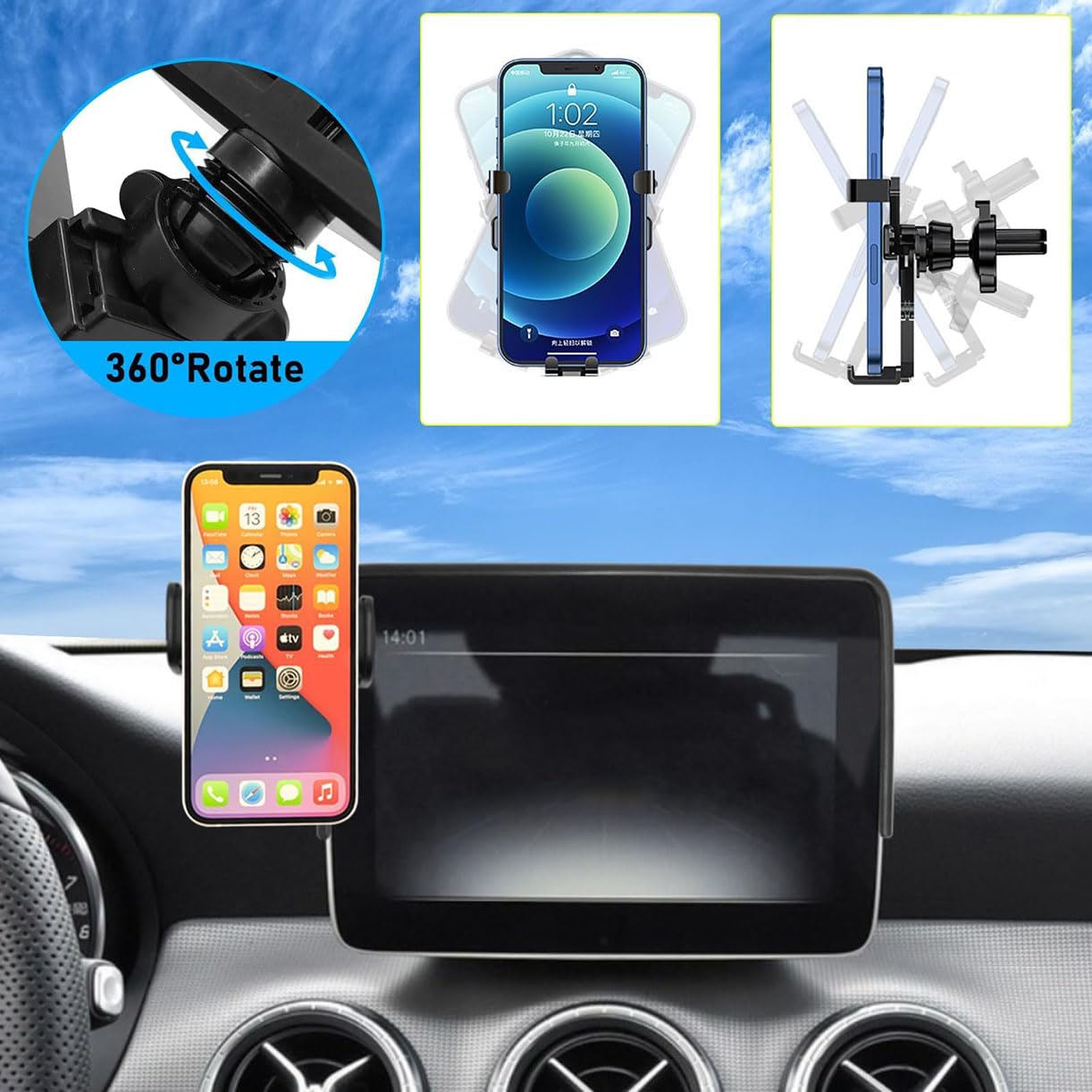 Soporte de teléfono móvil para Coche,Soporte de teléfono móvil Ajustable Giratorio 360°,para Mercedes-Benz CLA 2016-2019/GLA 2016-2019