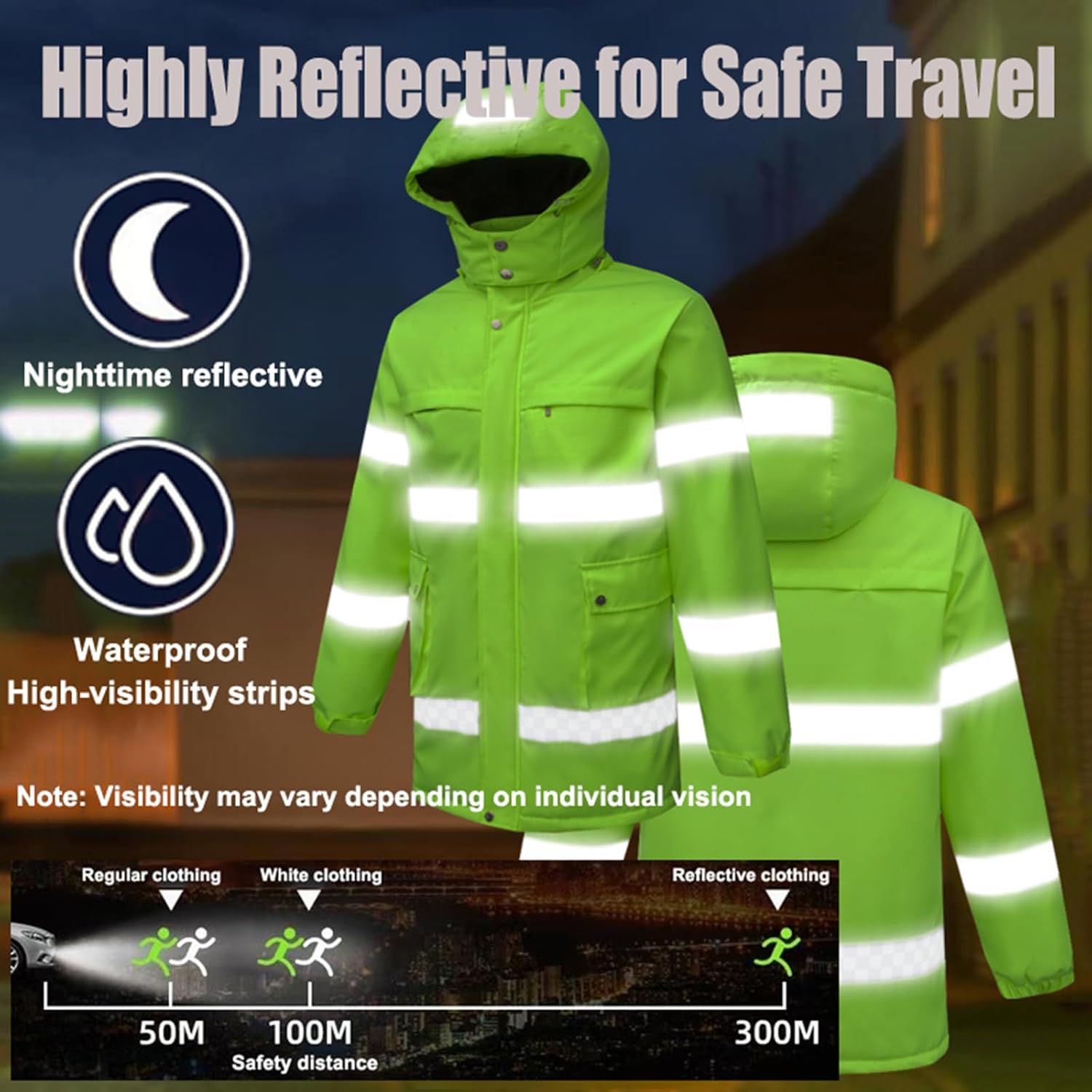 USB Heated Jacket Women,8 Heating Zones,High Visibility Safety Jackets for Men,Waterproof Reflective Coat(No Battery)