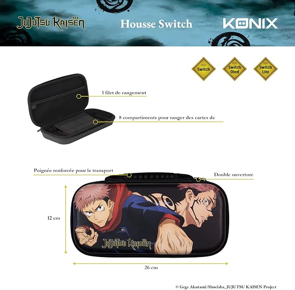 Konix Jujutsu Kaisen Schutzhülle und Transporttasche für Nintendo Switch, Switch Lite und Switch OLED - 8 Spiele - Aufbewahrung - Schwarz. - 2