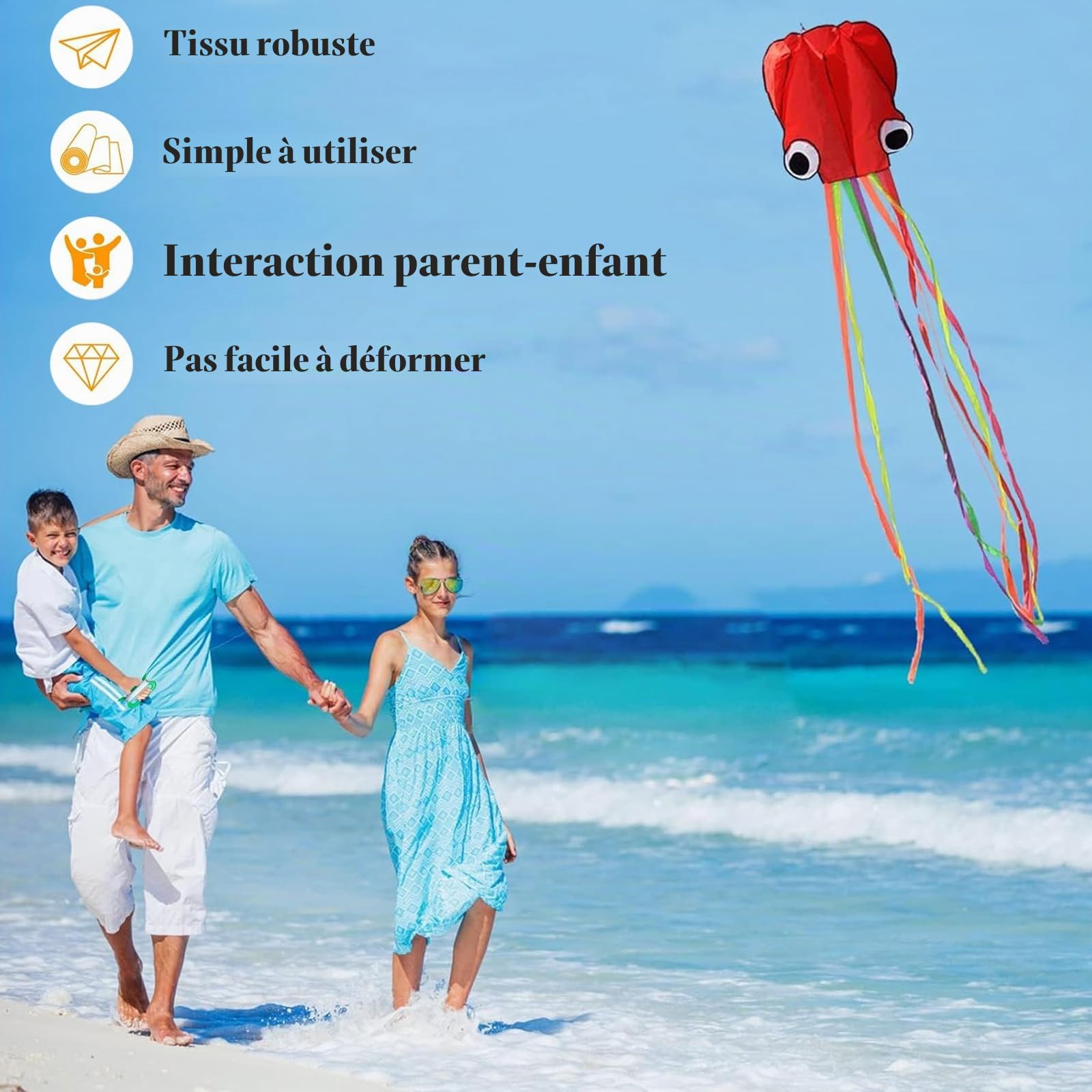 Cerf-Volant Pieuvre Cerf Volant, Rainbow Volant | avec Longue Queue de 100 m pour Garçons et Filles - avec Ficelle et Poignée pour Excursion à la Plage