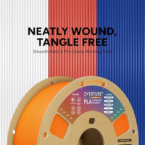 Vista 190 de Overture - Filamento PLA de impresión 3D para la mayoría de FDM en 1.75 milímetros, en bobina de 1 kilogramo de 200 x 200 milímetros y de precisión