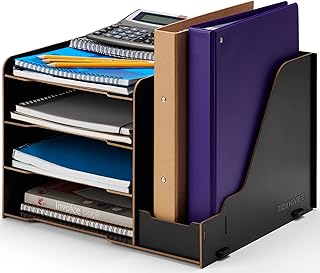 TIDYHIVE 4-Tier Letter Tray Organiser & Side Storage, Paper Filing Tray With Stationary Storage for Office Desk, File Holder Filing Trays, Black