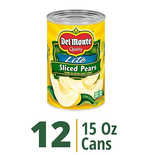Miniatura 4 de DEL MONTE Lite - Peras Bartlett rebanadas en jarabe extra ligero, fruta enlatada, paquete de 12, lata de 15 onzas