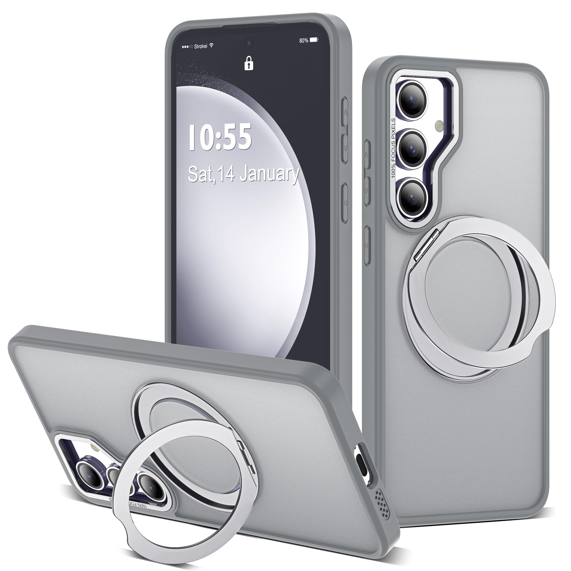 for Samsung Galaxy S23 FE Case with 360° Spin Stand,Gray