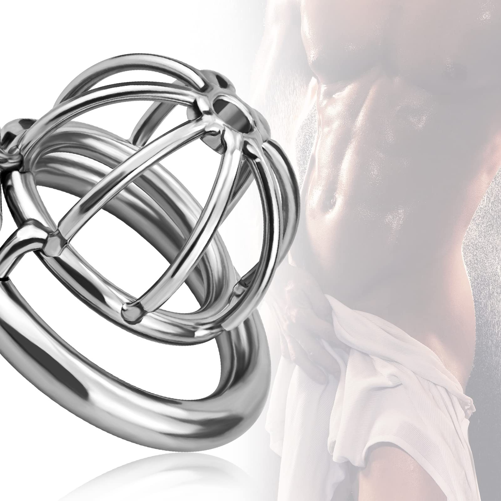 Roluck acciaio inox cintura di castità per gli uomini metallo castità gabbia del pene con blocco bloccato pene esercizio Bondage argento (4cm)