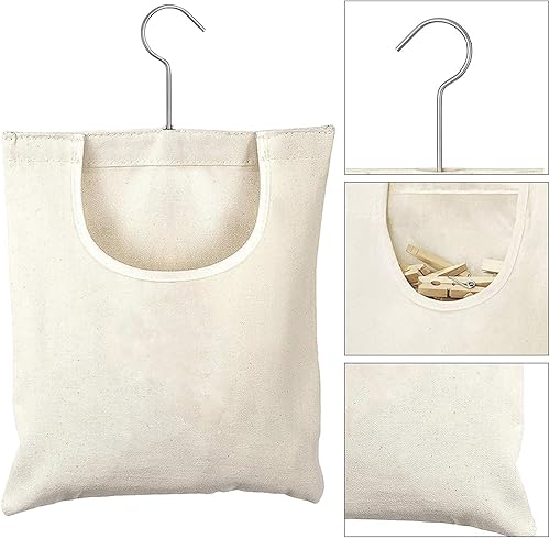 Miniatura 5 de Bolsa de pinzas para ropa de lavandería, 12.5 x 10.5 pulgadas, bolsa de almacenamiento de pinzas para ropa colgante con gancho giratorio de 360,