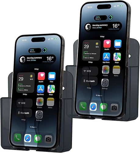 CEI&BPY Paquete de 2 soportes transparentes para teléfono con adhesivo y clavos, se adapta a la mayoría de teléfonos, incluyendo iPhone 16 Pro Max