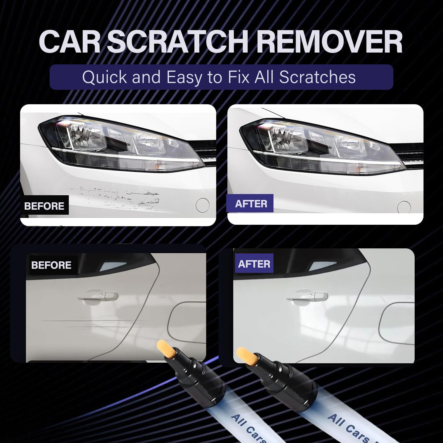 2PCS Car Scratch Remover, Magic Car Scratch Removal Pen, All Cars Magic Pen for Car Scratches, Quick Fix Car Scratch Repair, Car Paint Pen, Works for All Color - Image 3