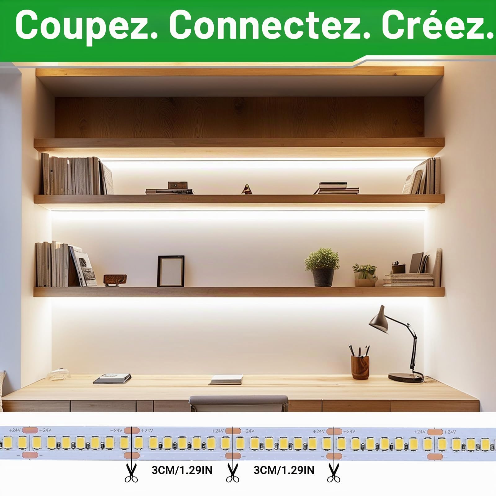 JOYLIT Ruban LED 24V 4000K 5M 238LEDs/M Intérieur, CE UL PRO 13400LM Super Lumineux 24W/M 2835 SMD Blanc Naturel Bande LED CRI 92+, IP20 Autocollante Dimmable Strip LED (Nécessite Aliment 24V 120W)