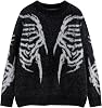Y2k Skeleton Mohair Sweaters for Women Unisex Fuzzy Lightweight Long Sleeve Pullovers Loose Streetwear Men