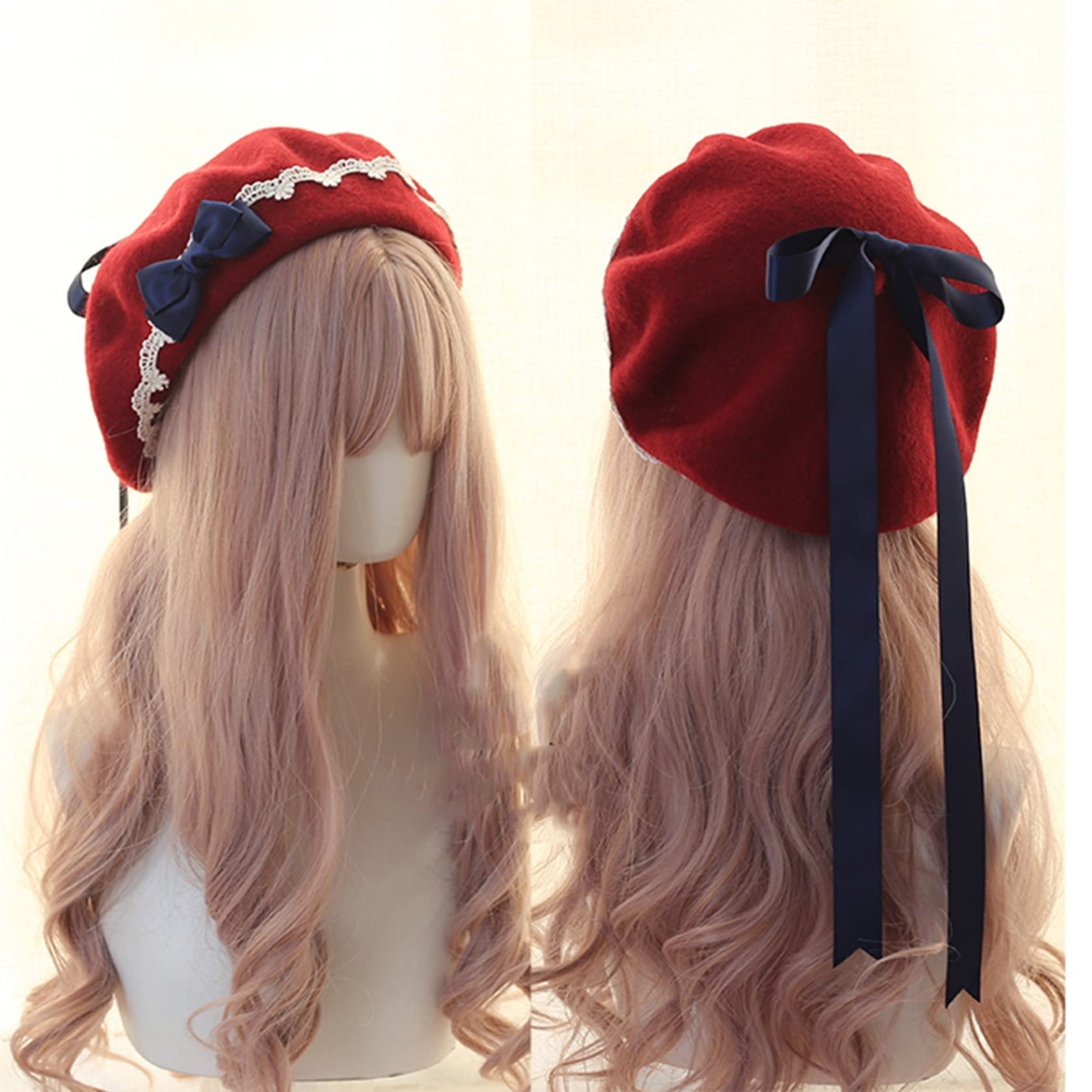 Amazon.co.jp: ベレー帽 ワインレッド 長リボン レース 可愛い 女の子 
