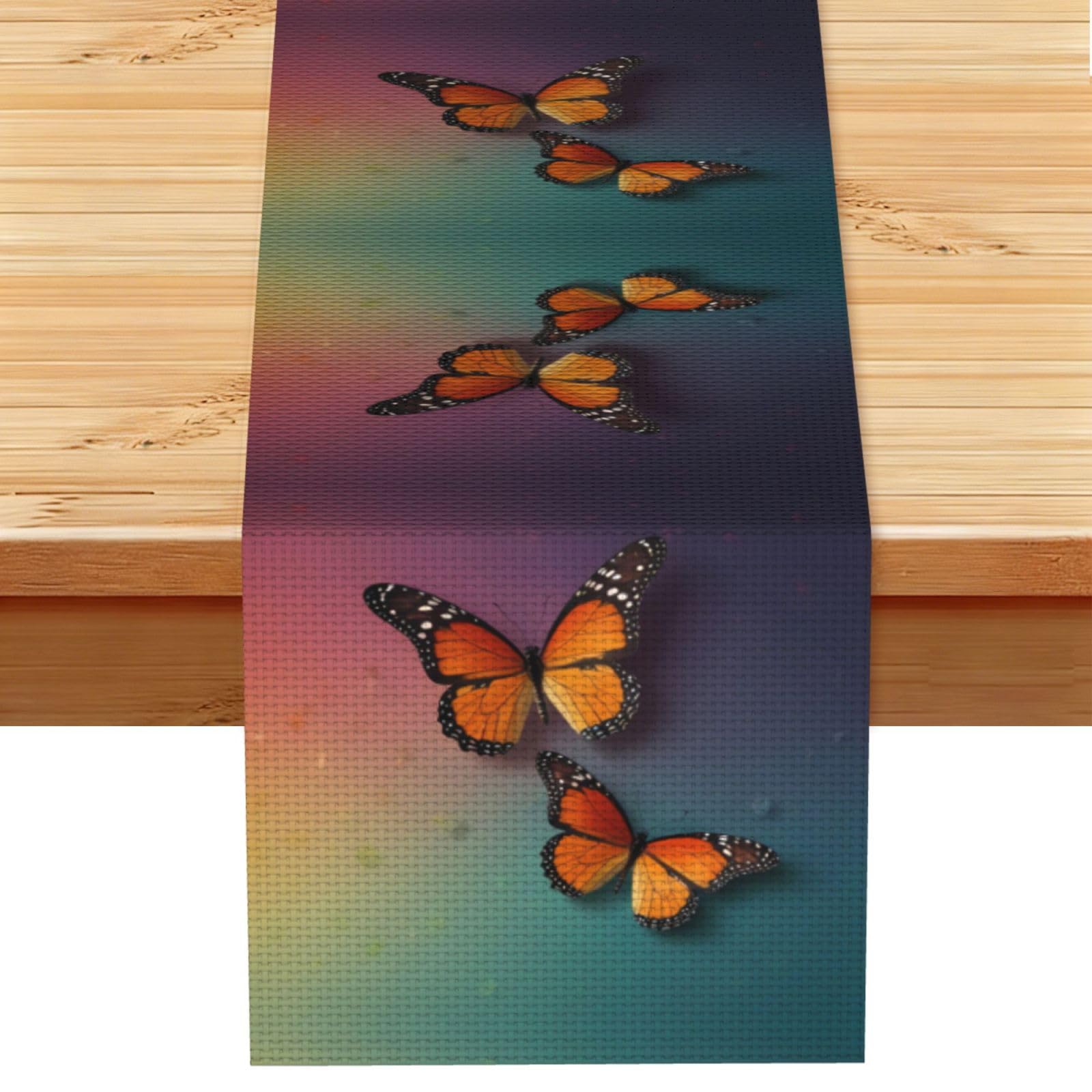 Gradient background Butterfly World Linen Feel Table Runner Wedding Party Home Decoration