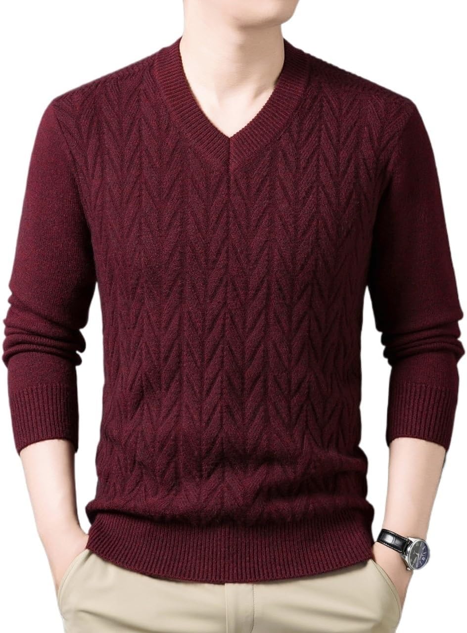 Winter Men's Wool Sweater Casual Warm V-Neck Knitted Base