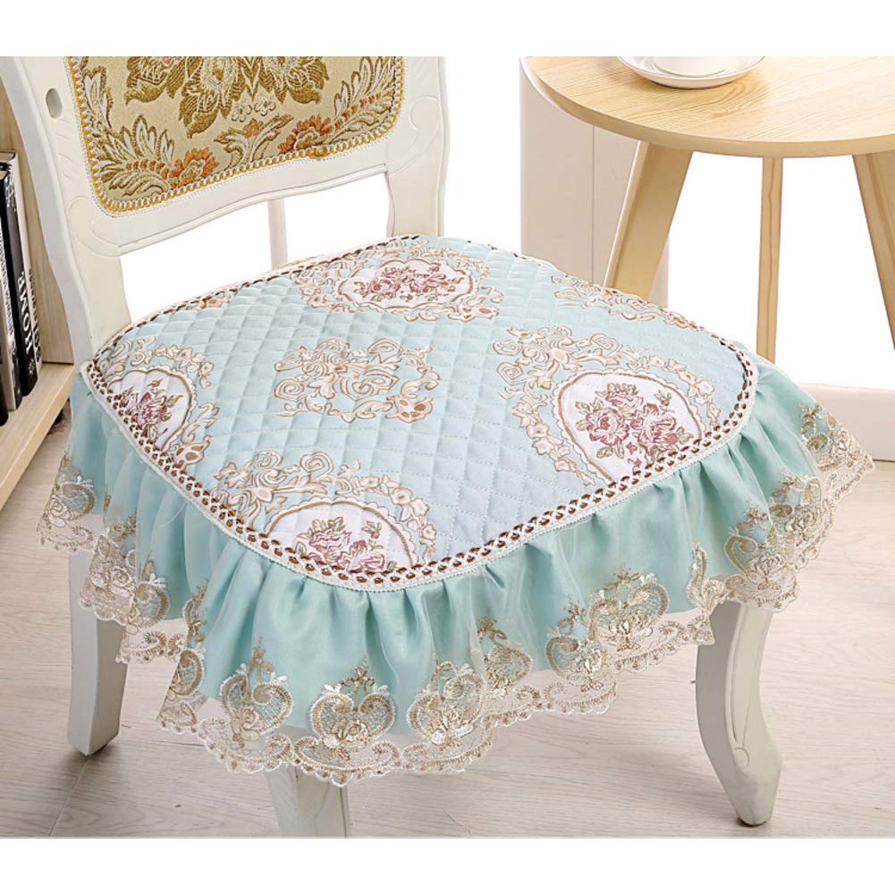 Galette de chaise en dentelle vert 43x46 cm | Lot de 6 coussins de siège matelassés