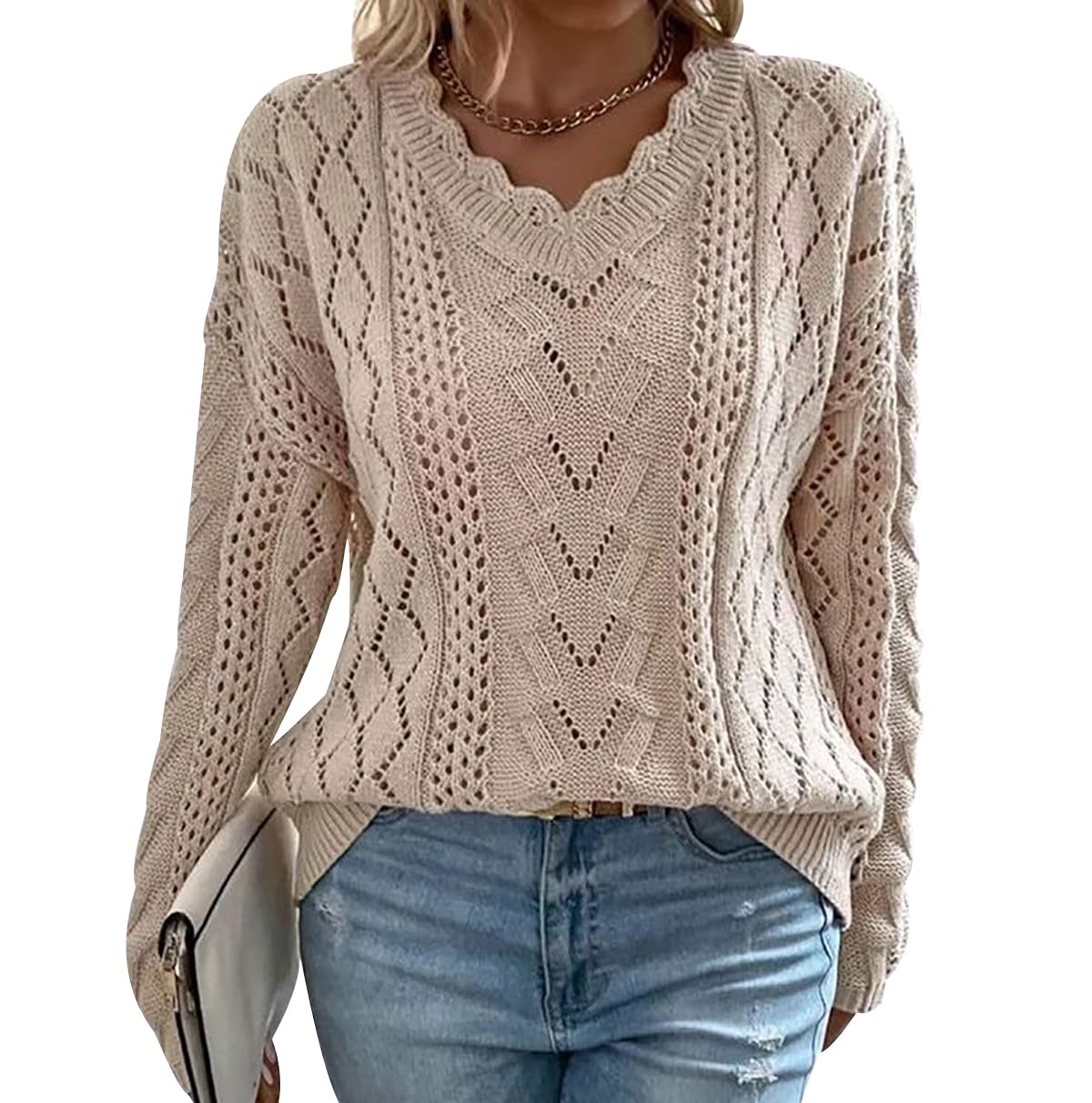 Peuignao Jersey Fino Mujer de Punto Pico Jerséis Mujer Pullover Señora Sueter Mujer Manga Larga Invierno Sweater Women Jersey Cuello V Ancho Basico para Mujer Sueters Suéter Suéteres Finos de Mujer