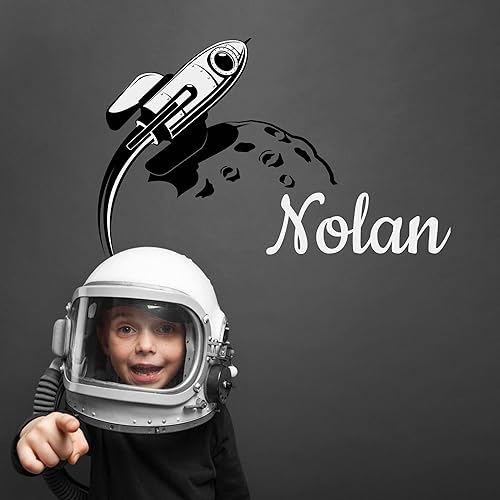 Miniatura 5 de Decoración de pared de cohete con nombre personalizado I Space Decor para habitación de niños, calcomanía para decoración de habitación del espacio