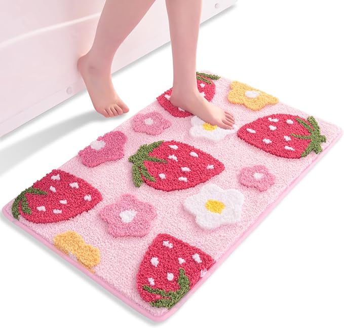 Amazon.com: MAOXIHUMO Pink Bathroom Rugs Cute Strawberry Bath Mat ...
