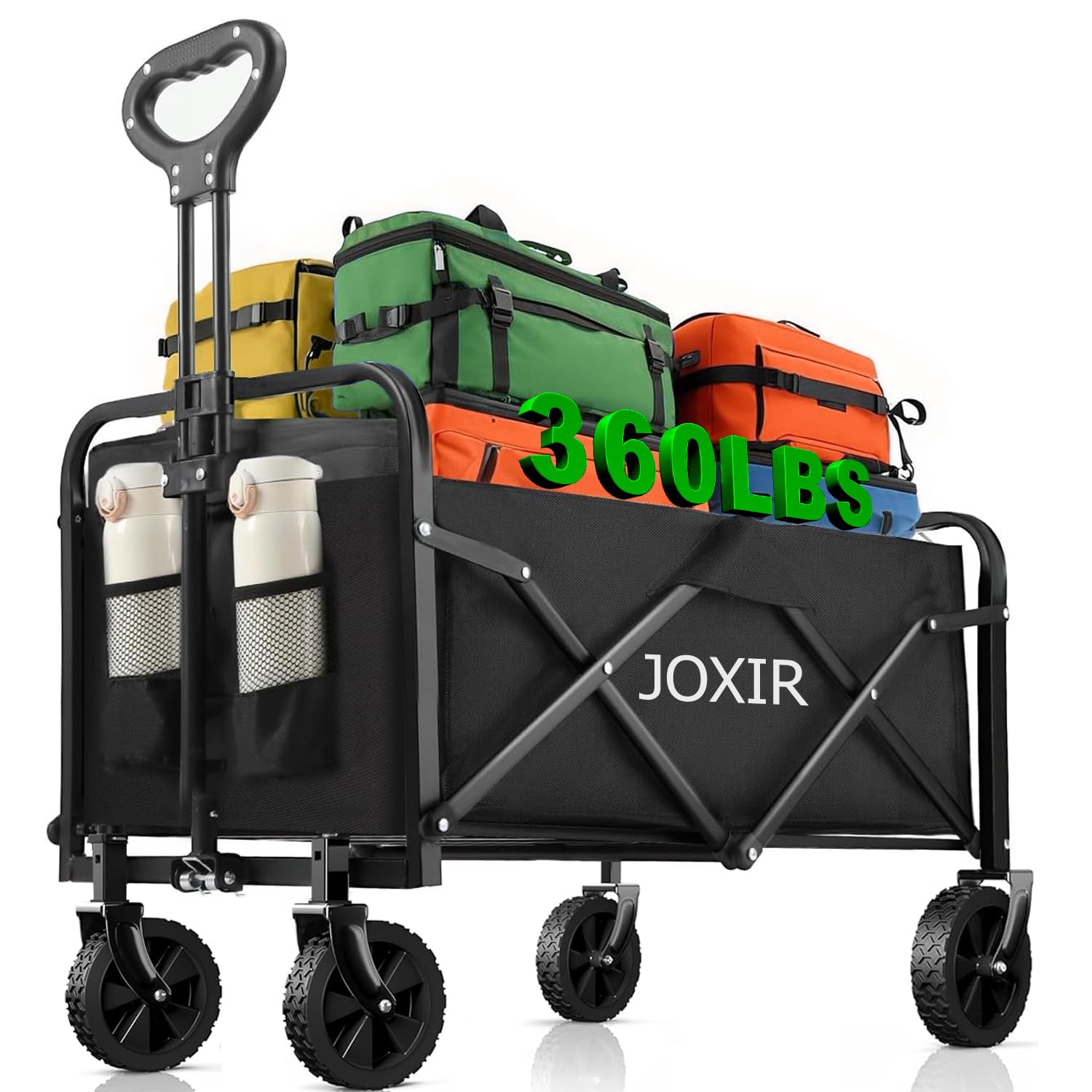 Collapsible Wagon Cart Foldable 360lbs Capacity, Lightweight Portable Beach Wagon, Shopping Carts with Wheels for Grocery, Camping, Shopping, Beach, Fishing, Garden Cart