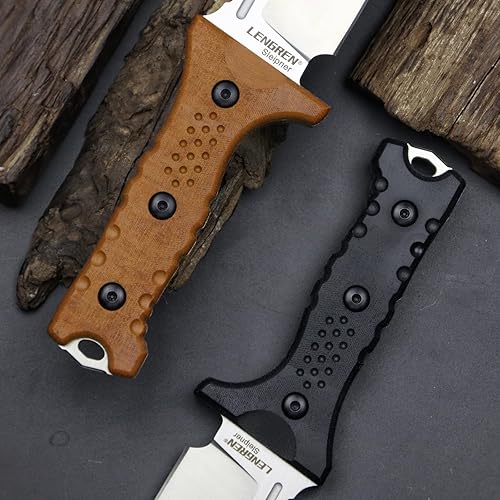 Miniatura 5 de LENGREN Hippo - Hoja fija de acero Sleipner de 11 pulgadas, cuchillo táctico de campamento al aire libre, mango de lino con funda Kydex (negro +
