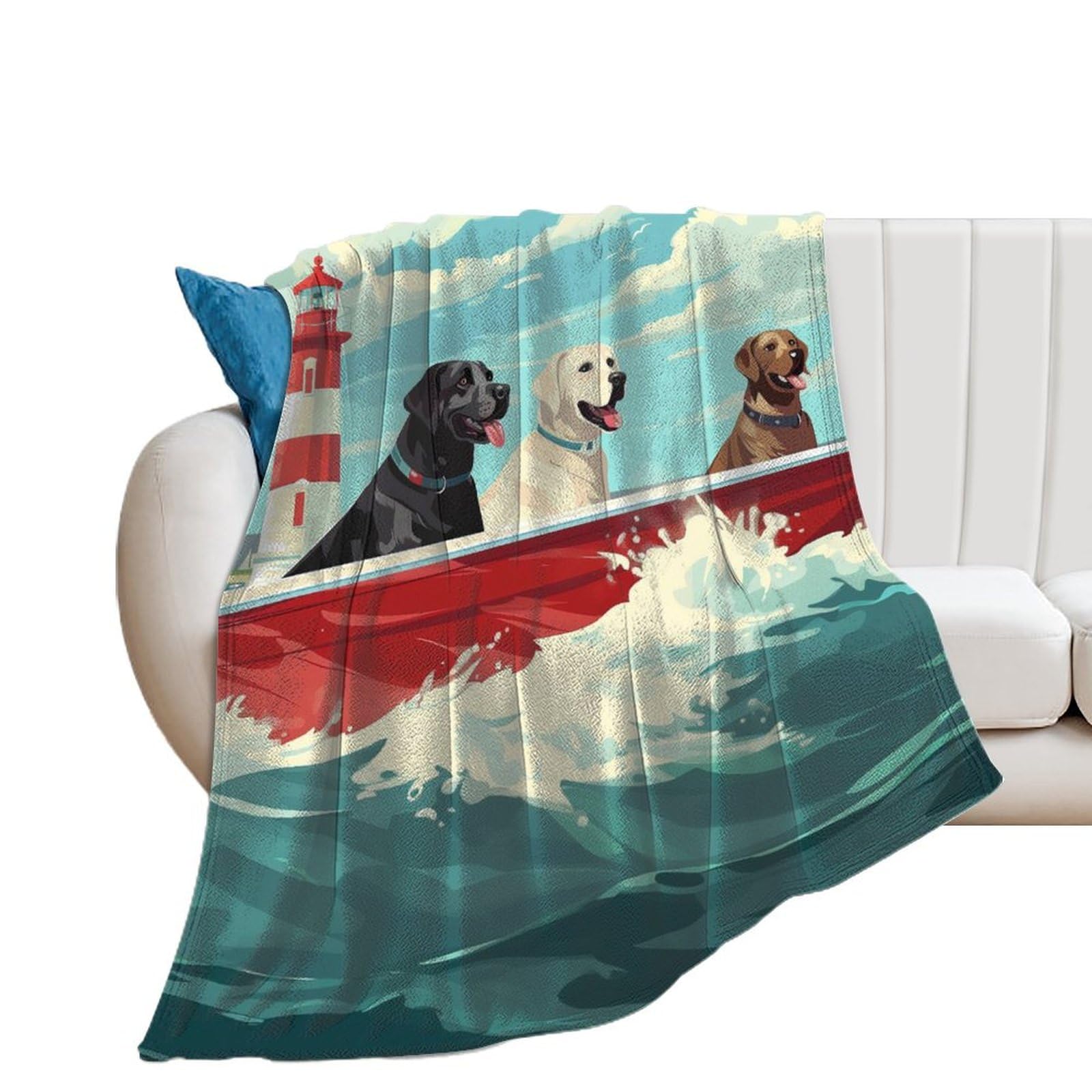 Labrador Boat Lighthouse Throw Blankets Bed Blanket Couch Decorative Throw Blankets Soft Cozy Warm Living Room Bedroom