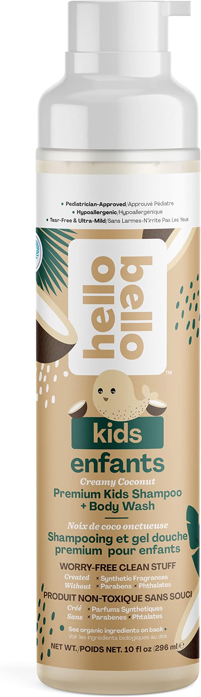 Hello BelloBaby Shampoo & Body Wash Tear Free, Hypoallergenic, Dermatologist & Pediatrician Tested Thoughtful Ingredients Creamy Coconut, 296 Milliliters, Cream