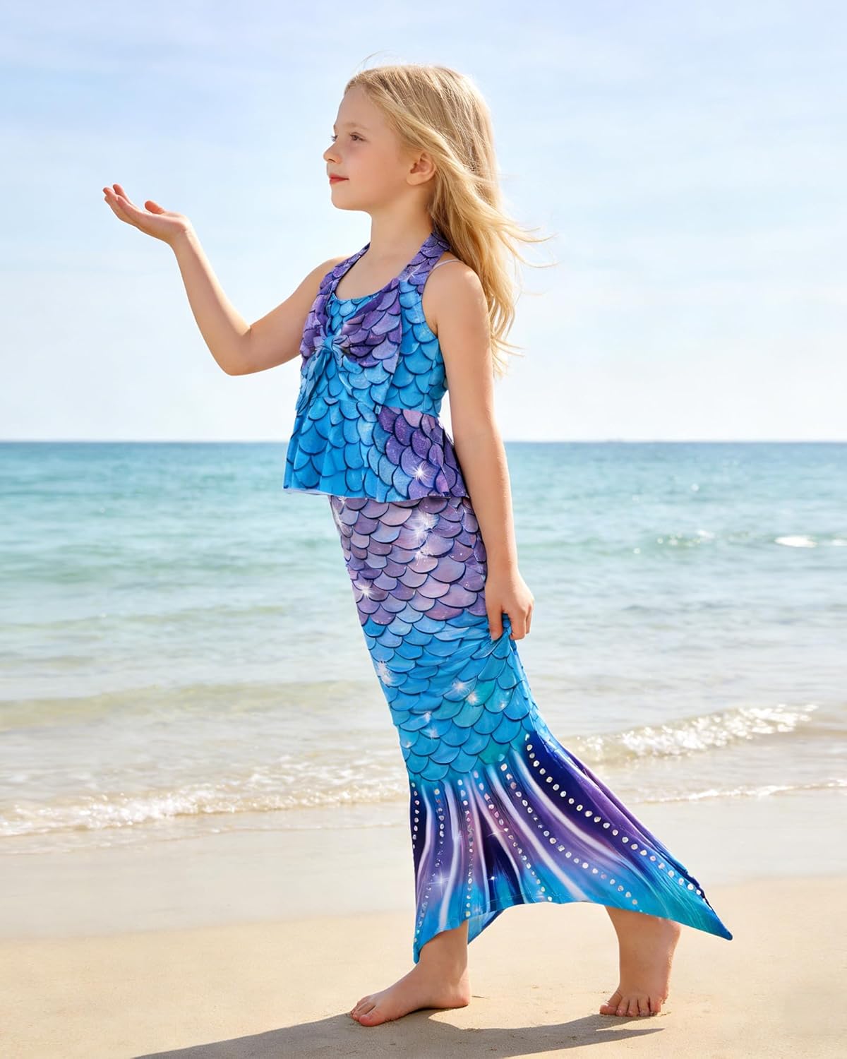 Girls Mermaid Swimsuit Kids 3PCS Halter Bikini with Bow Cute Beach Bathing Suit 4-10Y - Image 3