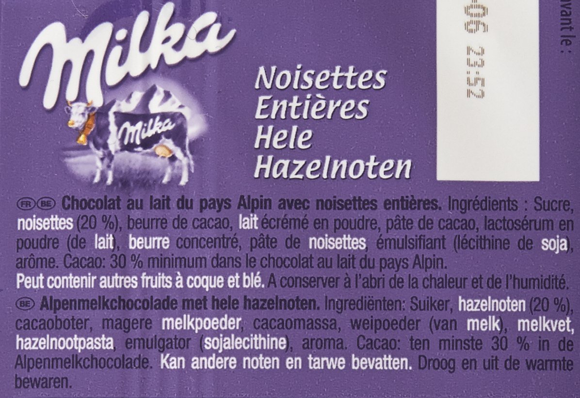 Milka Chocolat aux Noisettes Entières 2 tablettes de 100 g - Lot de 6