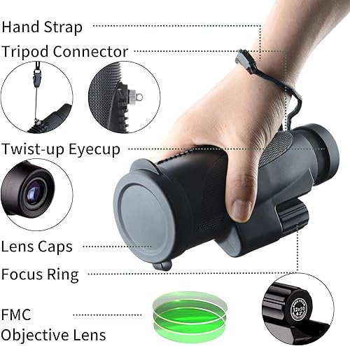 Miniatura 2 de Gosky Monocular de 12 x 50 para adultos, telescopio monocular con prisma BAK4 y lente FMC, monocular ligero ideal para observación de aves, caza,
