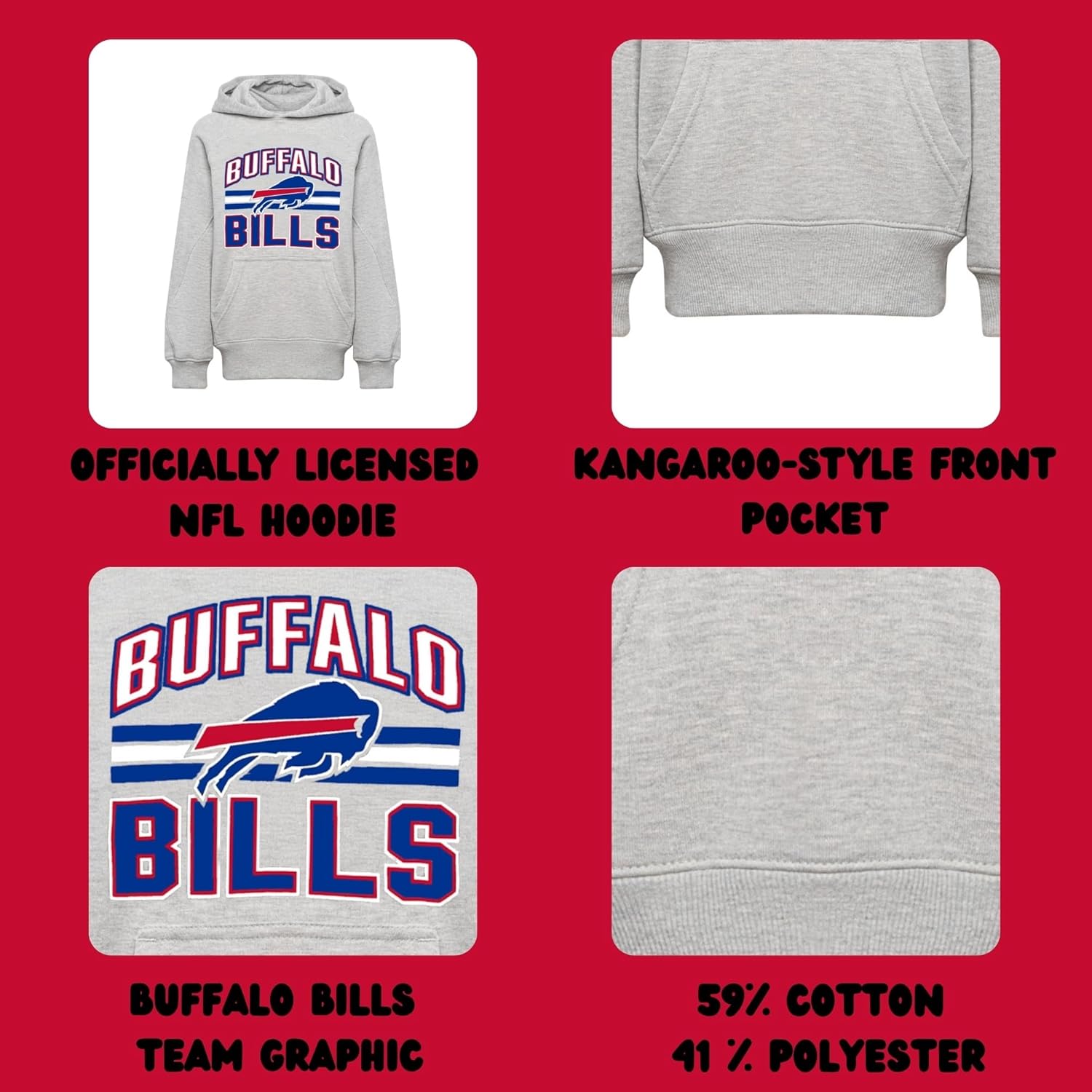 Outerstuff NFL Officially Licensed Kids Youth Boys 4-18 Gray Team Stripe Essential Team Logo Wordmark Pullover Hoodie - Image 6