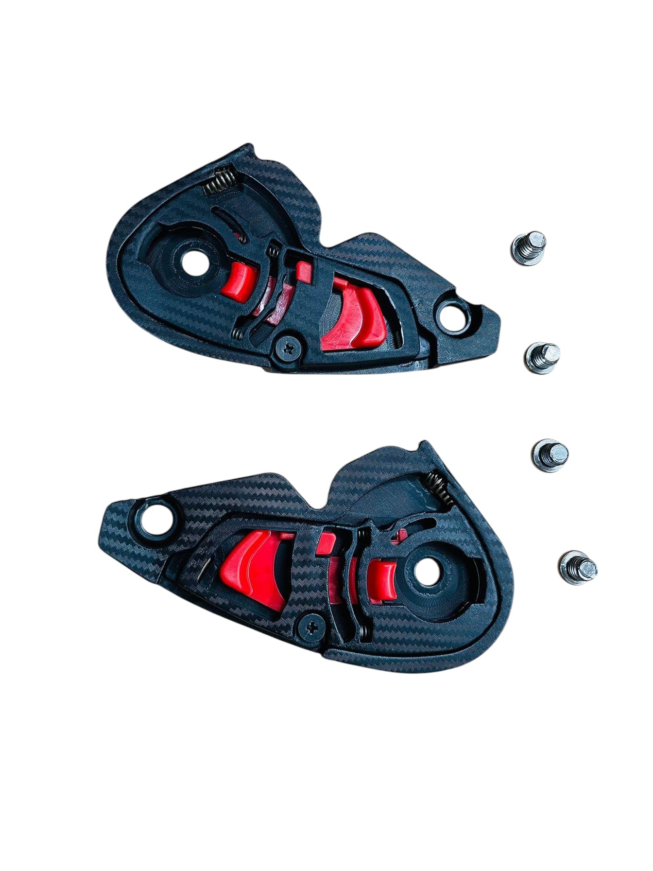 Visor Side Screw Mechanism Set for Axor Apex Helmet, Carbon Fiber Pattern, Black and Red