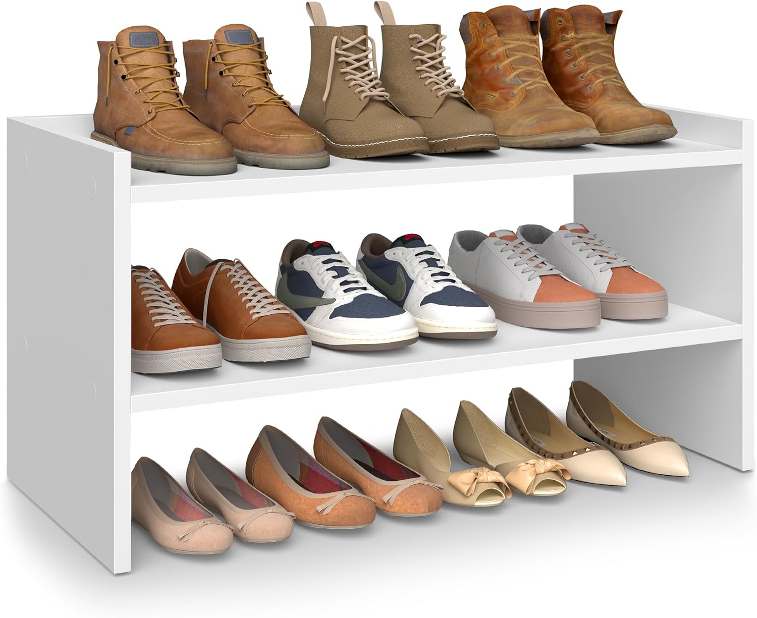 VASAGLE Shoe Rack for Closet, Stackable Shoe Organizer Shelf for Entryway, 2 Tiers, 11.7 x 24.4 x 14.2 Inches, White ULBS062WZ01S