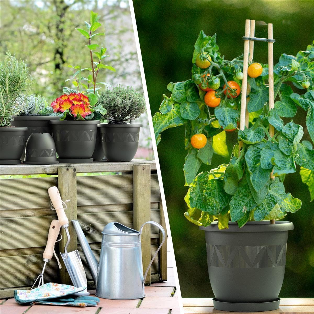 Plastard Blumentopf 5er Set Ø40 cm mit Untersetzer Anthrazit – Pflanzkübel | Witterungs- UV- & frostbeständig, inkl. 30 cm Untersetzer, ideal für Garten, Balkon & Innenbereiche, Deko Pflanztopf 25 Liter