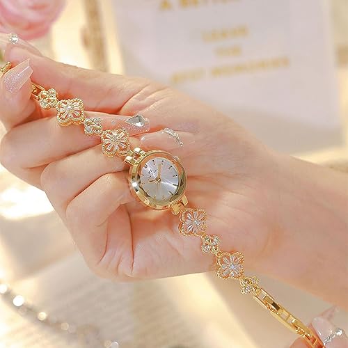 Miniatura 3 de Exquisito reloj de pulsera de trébol de cuatro hojas doradas huecas para mujer, relojes de vestir vintage, reloj de pulsera de cuarzo ligero con