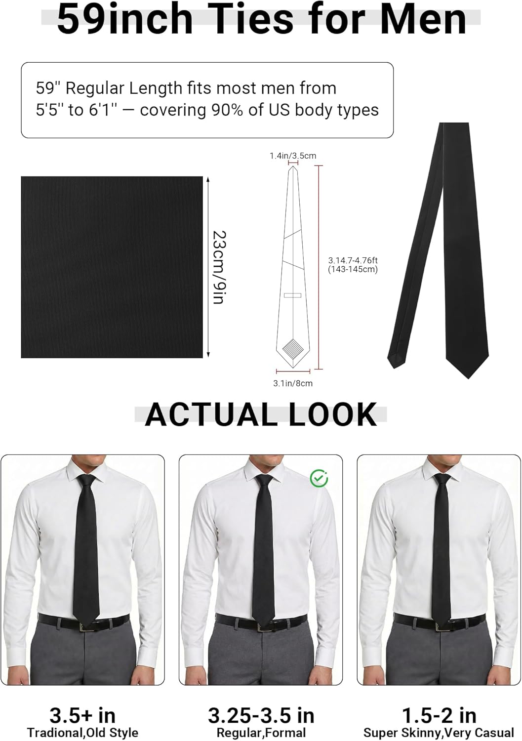 HISDERN Mens Ties Solid Color Ties for Men Formal Necktie with Pocket Square Set Satin Silk Neck Tie Handkerchiefs Set - Image 7