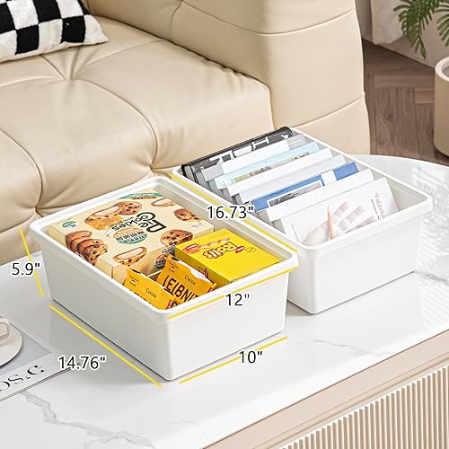 Miniatura 2 de Caja de almacenamiento multifunción blanca de 15 cuartos de galón con tapa, cajas de plástico apilables, con asa, almacenamiento en garaje,