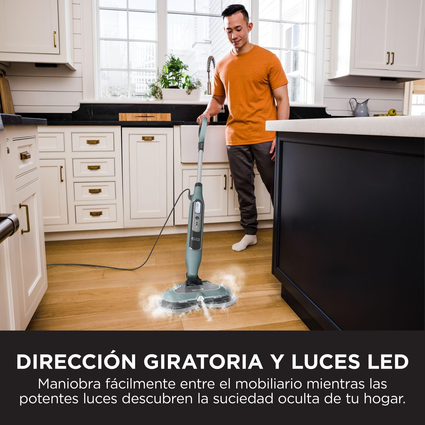 Shark Mopa de Vapor Automática con Tecnología Steam Blaster - 3 Niveles de Vapor para Eliminar Manchas y Suciedad Incrustada - Incluye 6 Bayetas Dirt Grip - Verde Salvia, S8201EUCP