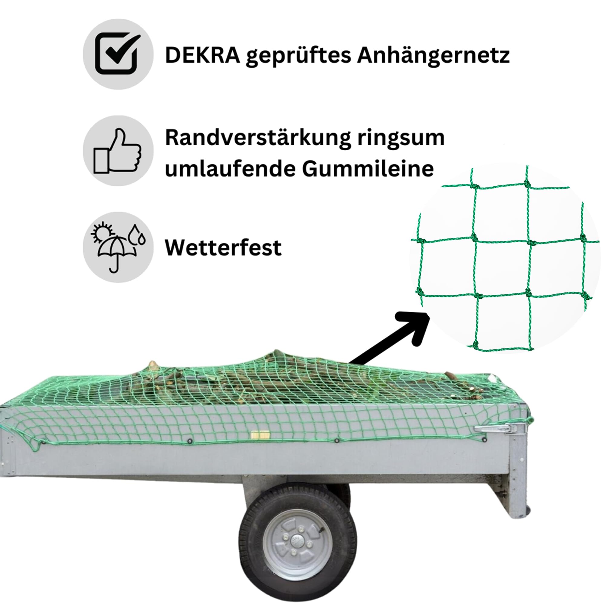 Anhängernetz 3x7 Netz für Anghänger & Container PKW LKW Containernetz Dekra geprüft zur perfekten Ladungssicherung mit Gummileine