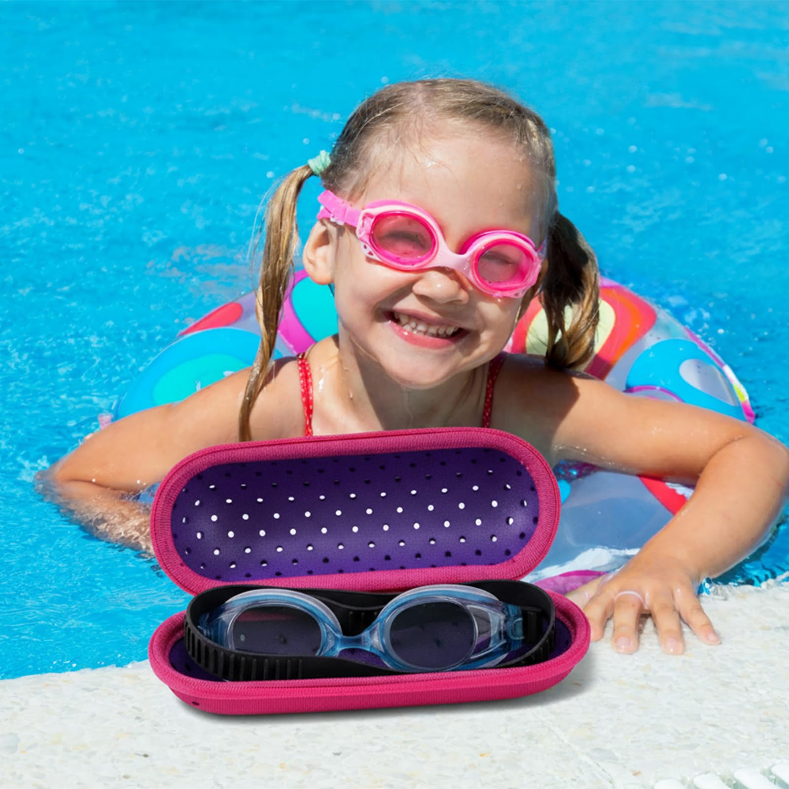 3 Stücke Schwimmbrillen Etui, Etui Brille mit Karabiner, Schutz Schwimmbrille, Glasses Case für Schwimmbrille, Sonnenbrillen, Unisex (Blau, Orange, Violett)