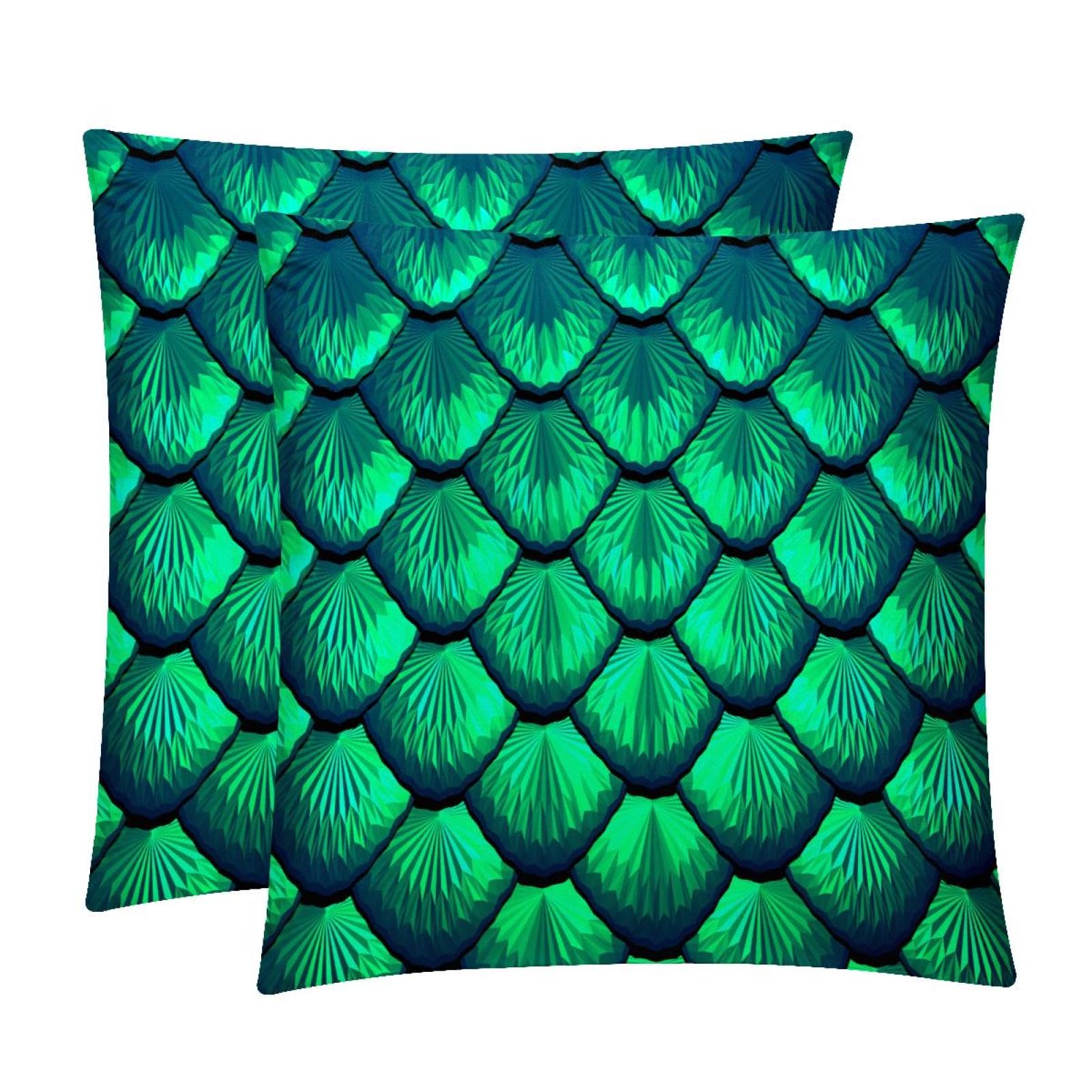 TDGKPZ Green Mermaid Scale Throw Pillow Covers 2 Pack Pillowcases Soft Cozy Pillow Cases For Couch Bed Sofa 45x45cm