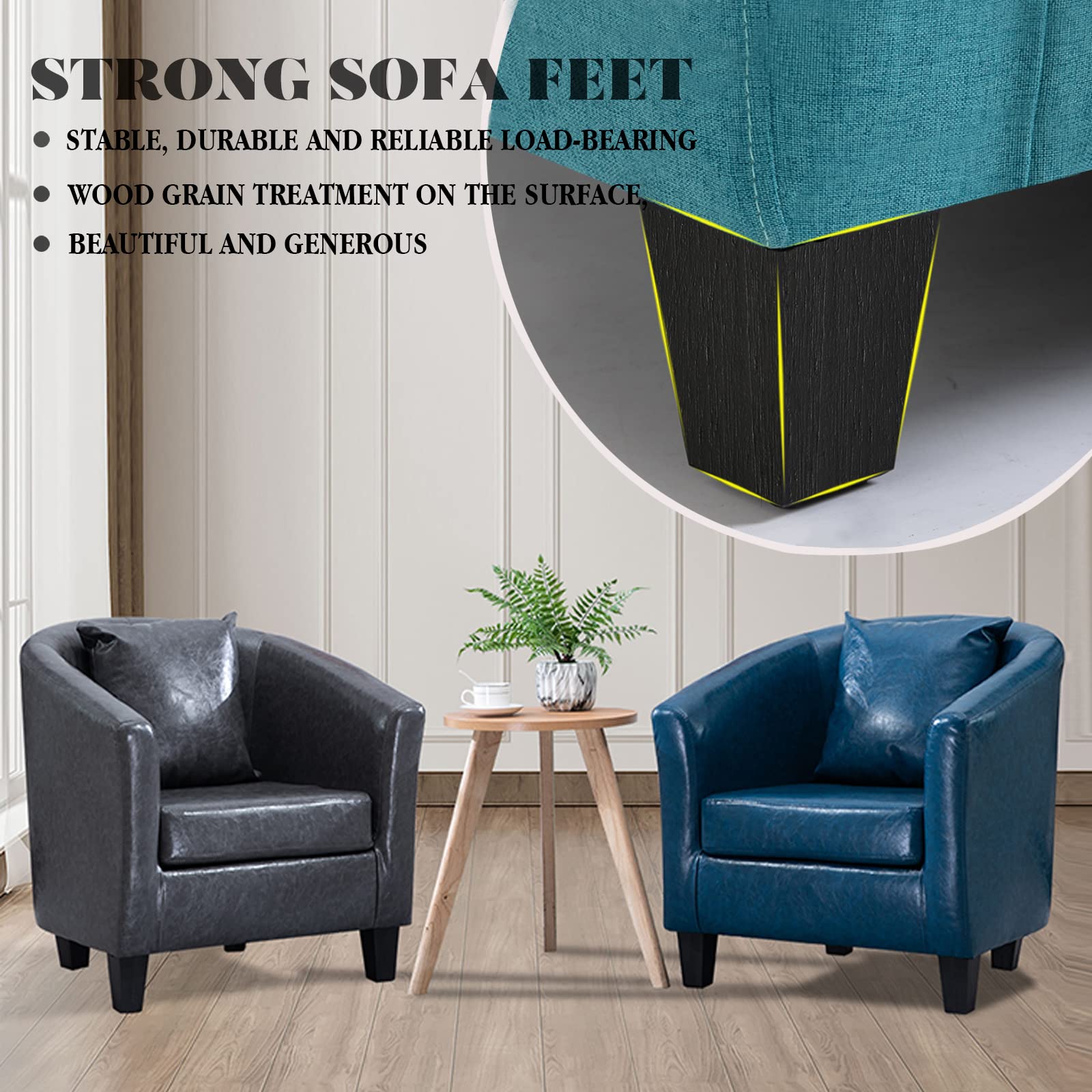 Wood Furniture Legs Black,Couch Legs 4 inch,Sofa Legs Set of 4,Replacement Coffee Table Legs, Chair Legs and Ottoman Legs for Furniture or DIY Projects. Natural Wood Grain on The Surface